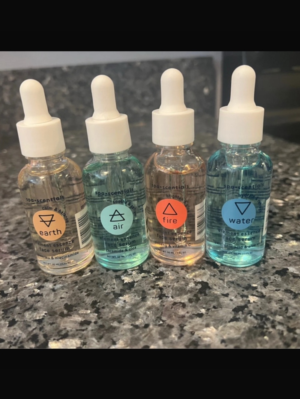 Set of 4 Spa-scentials Elements Essence face serums Earth Air Fire Water New